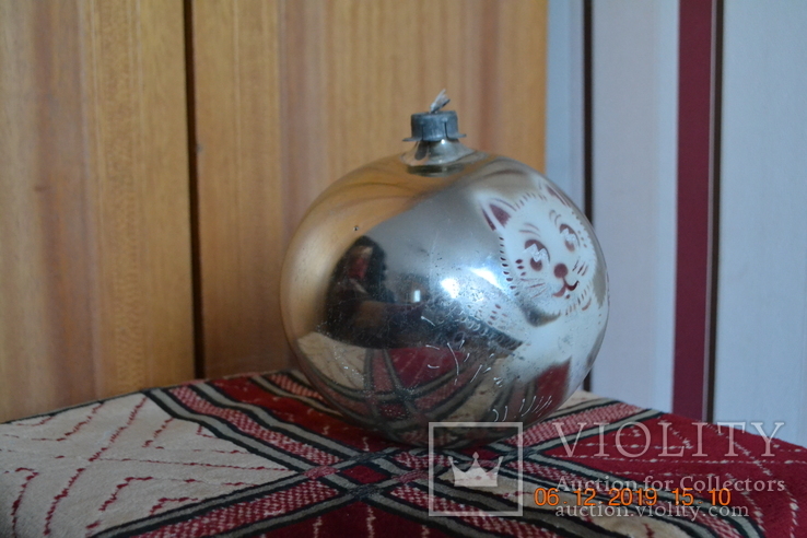 Большой старый шар "Котик". С городской или корпоративной ёлки. Из СССР, фото №5