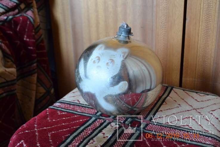Большой старый шар "Котик". С городской или корпоративной ёлки. Из СССР, фото №6
