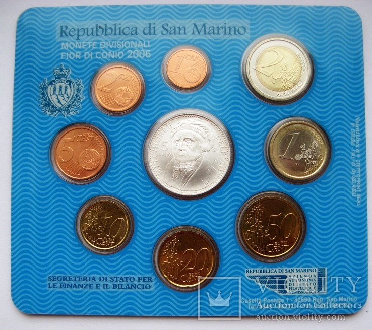 Сан-Марино евронабор *8 шт 2006 + 5 евро Melchiorre Delfico, фото №3