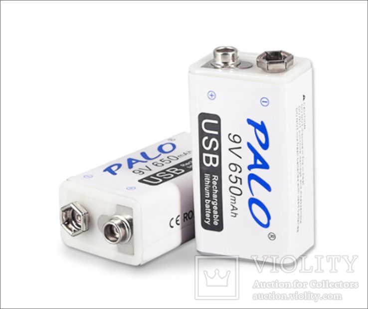 Аккумуляторная батарея 9 вольт типа Крона li-ion 650 мАч с USB портом для зарядки, фото №2