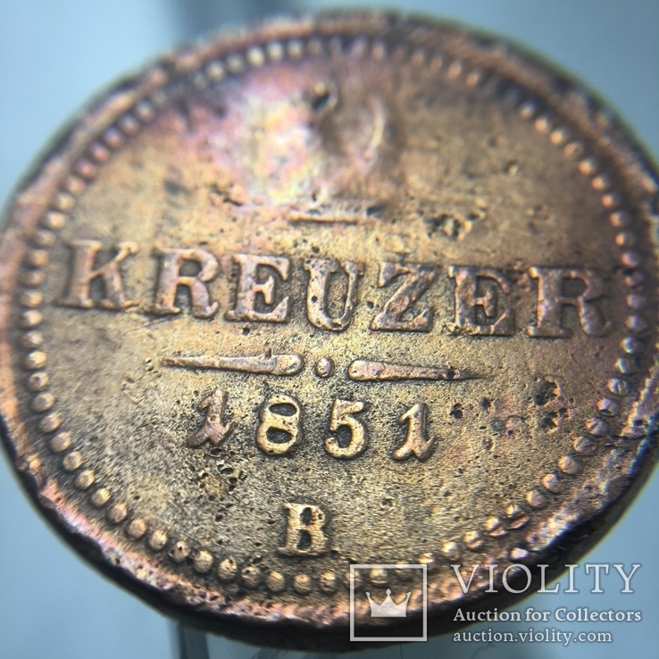 Монета 2 крейцера, 1851 Австрийская империя  "B", фото №2