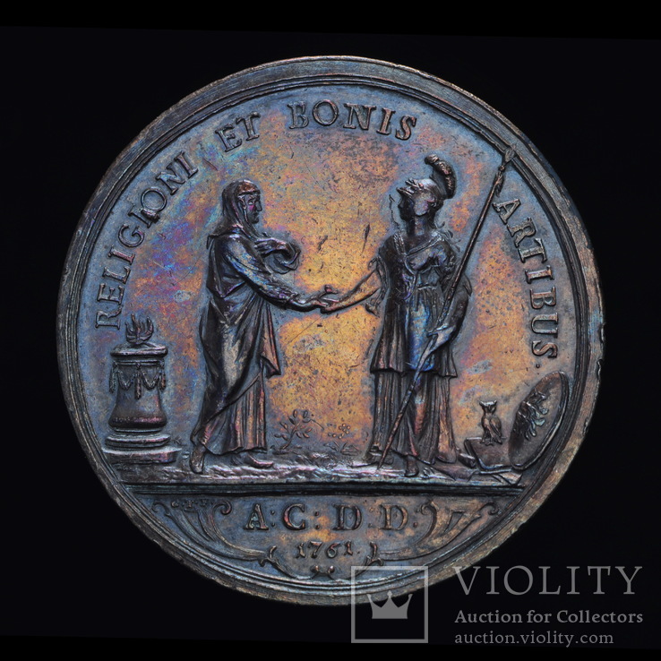 Медаль Минерва и Пиетас Пожимают Друг Другу Руки 1761, Австрия 50мм, фото №2