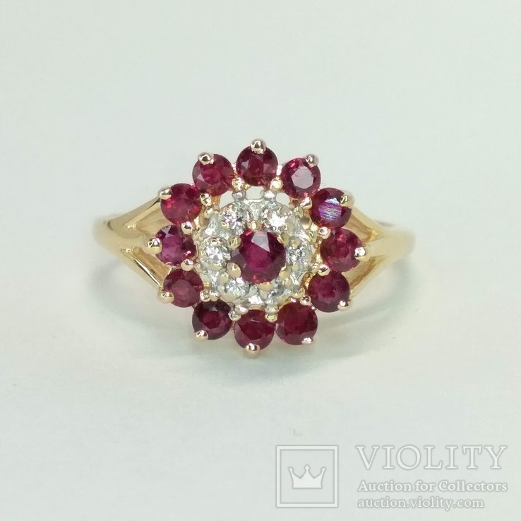 Золотое кольцо с рубинами и бриллиантами, фото №2