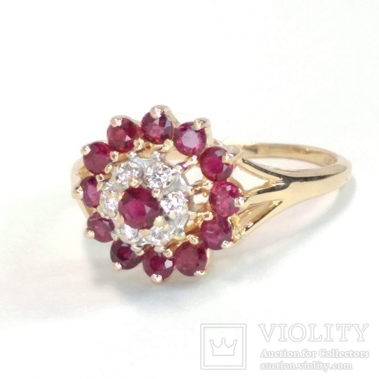 Золотое кольцо с рубинами и бриллиантами, фото №3