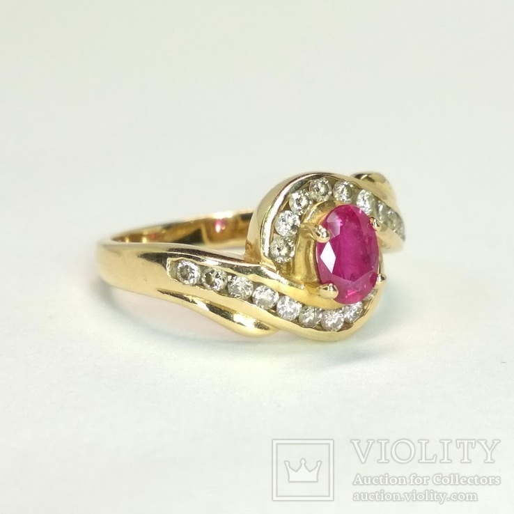 Золотое кольцо с натуральным рубином и бриллиантами, фото №4