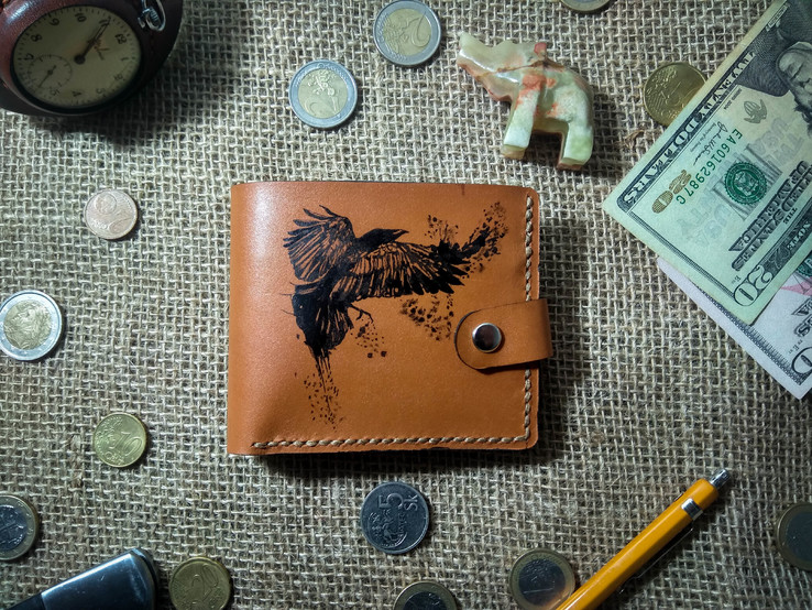 Ексклюзивний гаманець (портмоне) з натральної шкіри з малюнком ручної роботи. (15), фото №11
