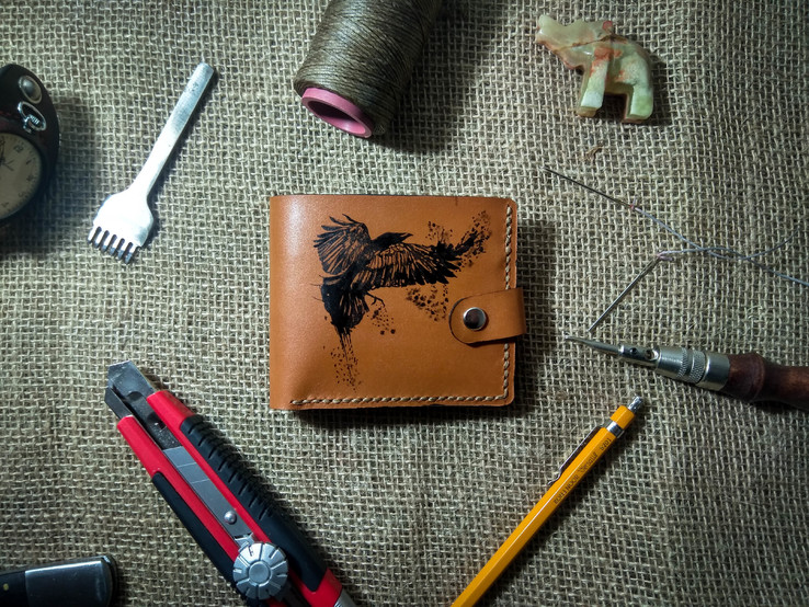 Ексклюзивний гаманець (портмоне) з натральної шкіри з малюнком ручної роботи. (15), фото №2