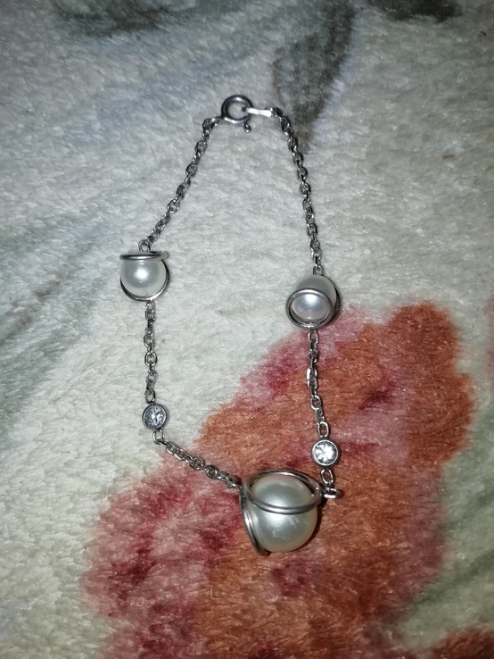 Срібний браслет з перлинами, numer zdjęcia 2