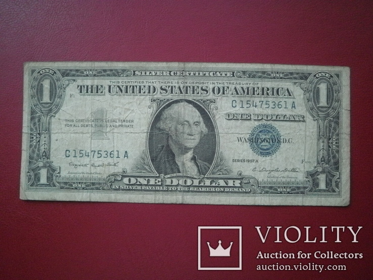 США 1957 рік (А) 1 долар (срібний сертифікат) з печаткою.