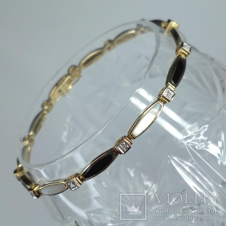 Золотой браслет (10к) с ониксом, перламутром и бриллиантами, фото №4