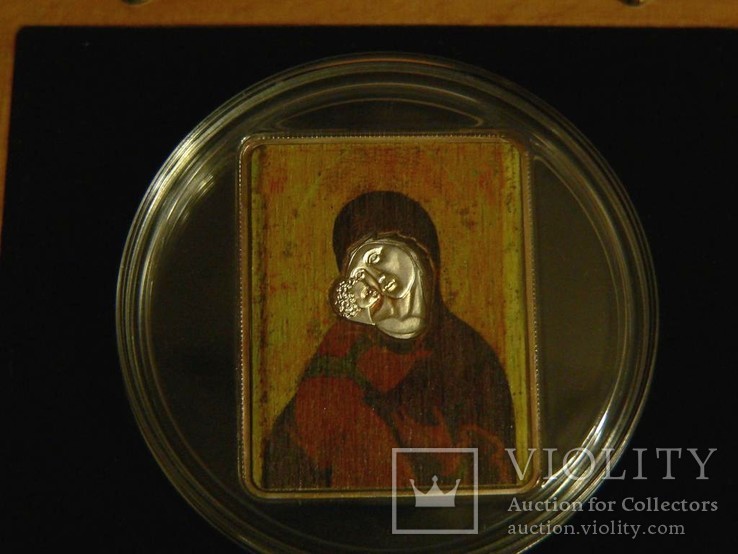"Богородица Владимирская", Андрей Рублев - серебро, 5 долларов, в футляре с сертификатом, фото №3