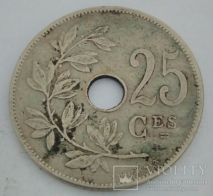 Бельгия 25 сантимов, 1909 (BELGIQUE), фото №2