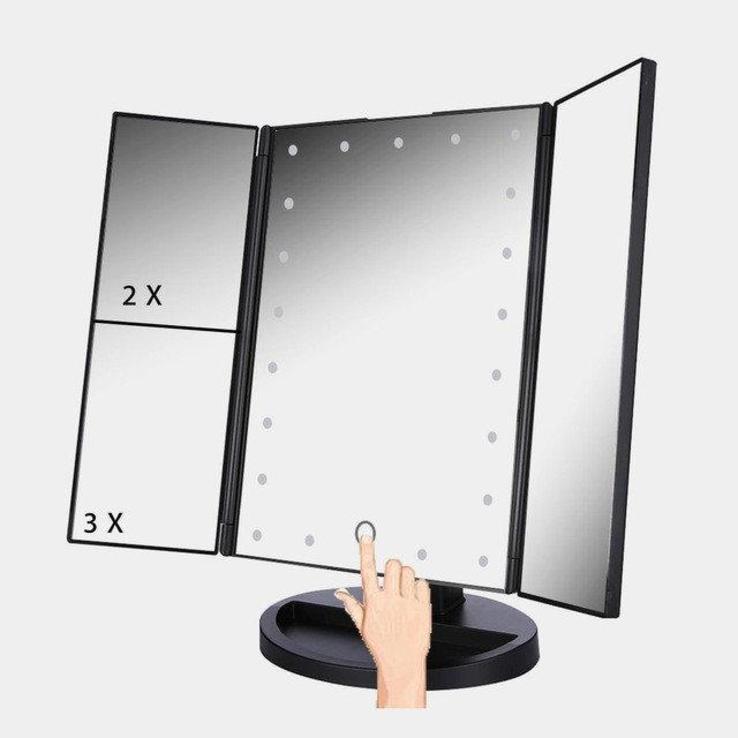Многофункциональное Зеркало для макияжа с LED подсветкой прямоугольное тройное, photo number 4