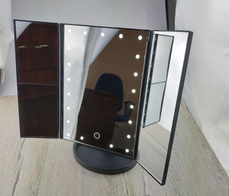 Многофункциональное Зеркало для макияжа с LED подсветкой прямоугольное тройное, photo number 2