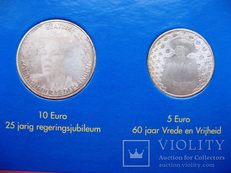 Нидерланды, набор*2 шт серебряных евро 2005 в официальной упаковке IMPORTA, фото №3