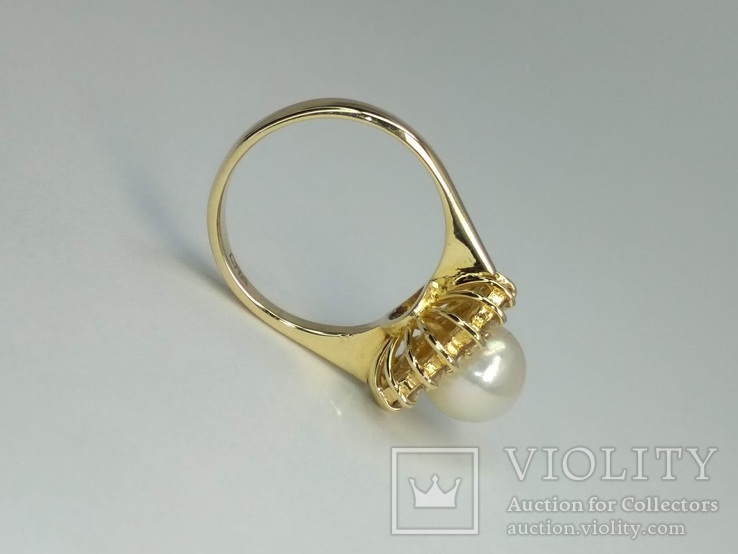 Золотое кольцо с жемчугом и бриллиантами, фото №4