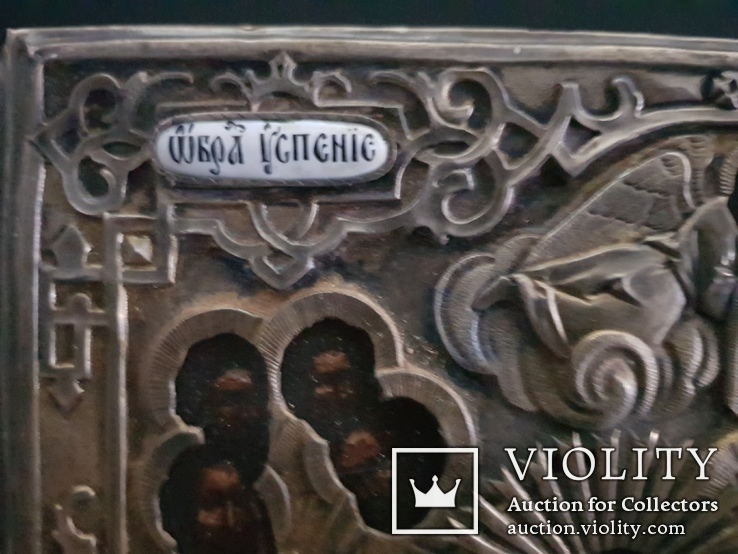 Икона Успение Пресвятой Богородицы. 1861 год Москва. Финифть., фото №4