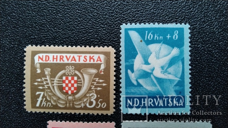1944 г Хорватия период 3 Рейх Благотворительные марки работникам связи и ж.д. транспорта, фото №3