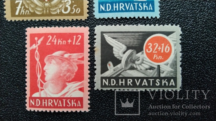 1944 г Хорватия период 3 Рейх Благотворительные марки работникам связи и ж.д. транспорта, фото №4