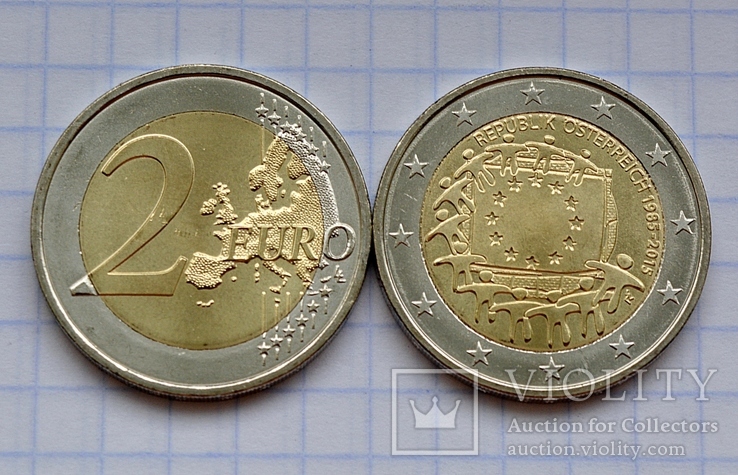 Австрия 2 евро, 2015 30 лет флагу Европейского союза