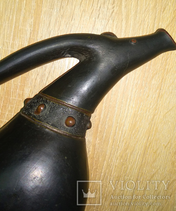 Винтажный кувшин - сливочник в форме быка, Грузинская черная керамика, РЕДКИЙ., фото №5