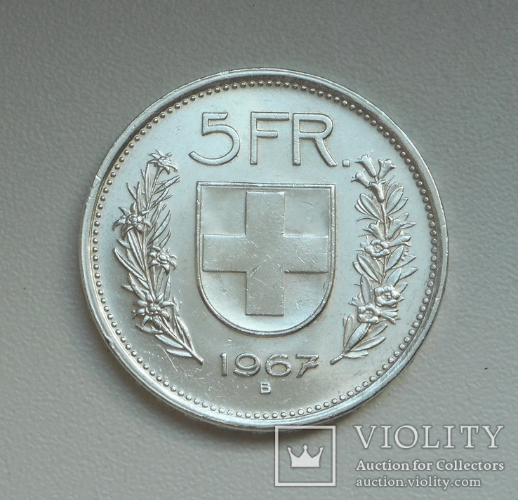 Швейцария, 5 франков 1967 г., серебро, фото №7