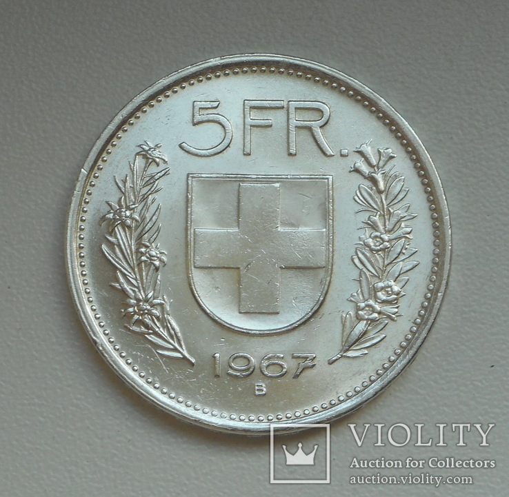 Швейцария, 5 франков 1967 г., серебро, фото №9