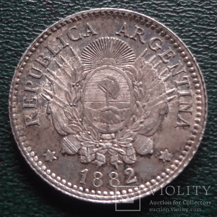 10  центаво 1882 Аргентина UNC тираж-778000 серебро   (й.9.31)~, фото №3