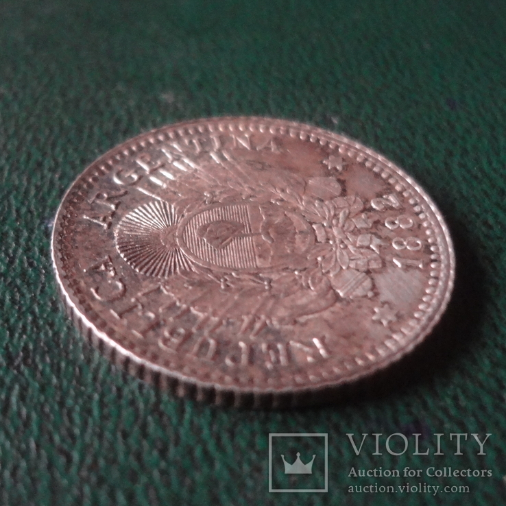 10  центаво 1882 Аргентина UNC тираж-778000 серебро   (й.9.31)~, фото №4