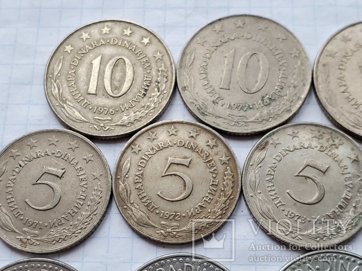 Югославия,100,50,10,5 динар,19 шт., фото №3
