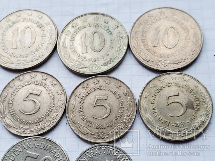 Югославия,100,50,10,5 динар,19 шт., фото №5