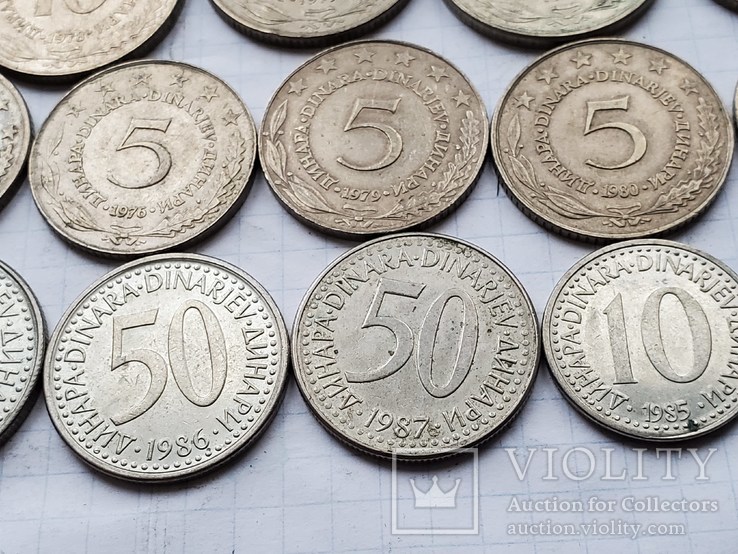 Югославия,100,50,10,5 динар,19 шт., фото №7