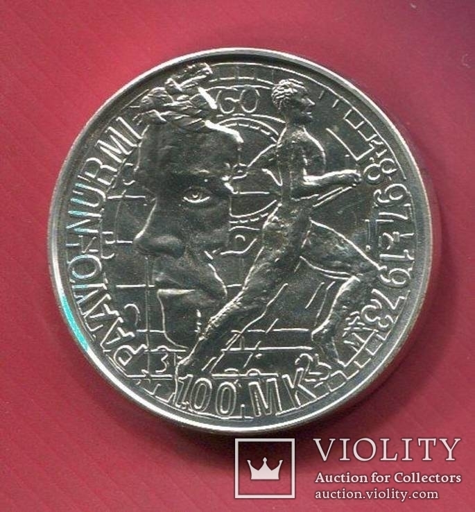 Финляндия 100 марок 1997 UNC Нурми, фото №3