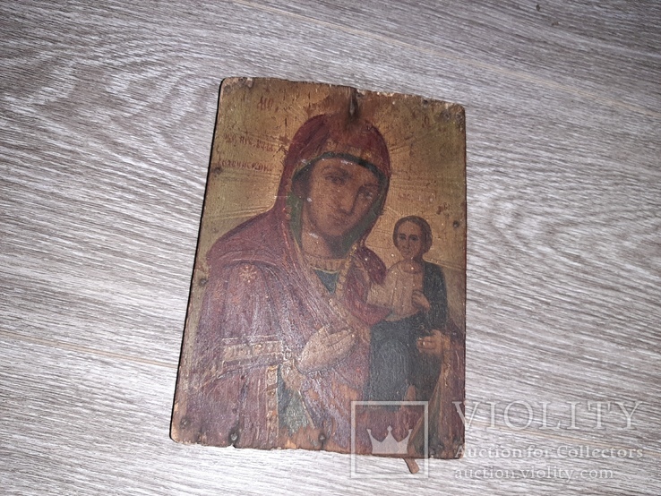 Икона Тихвинская икона Божией Матери на дереве 19 век 12,5*17,5см, фото №4