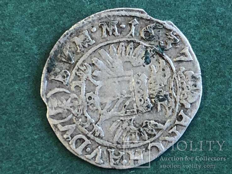 Монета 3 крейцера . Богемия( Австрия) чекан Прага. Фердинанд 2. 1637 год