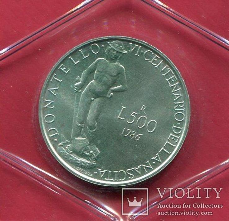 Италия 500 лир 1986 UNC  серебро Донателло, фото №2
