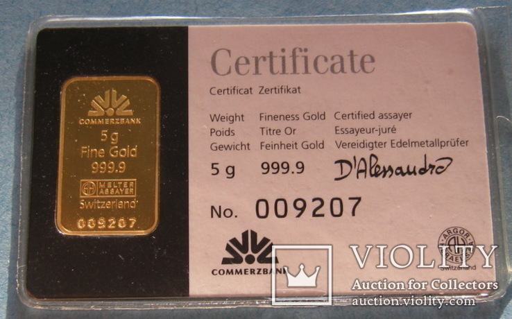 Золото 5 грамм 999.9'. Argor Heraeus SA/Melter Assayer, Швейцария, фото №2