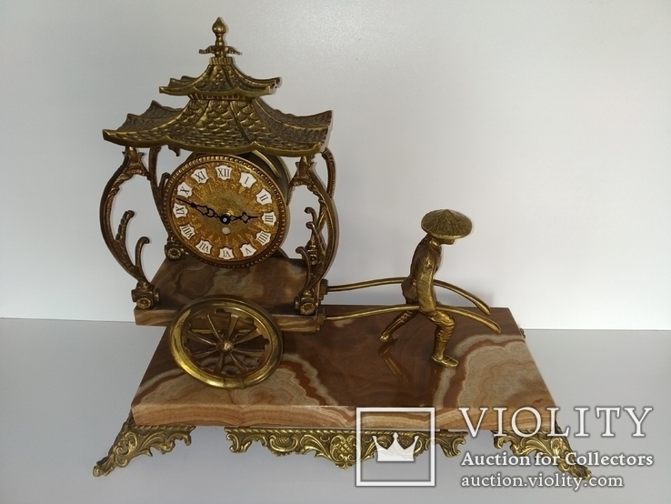 Винтажные каминные бронзовые часы на мраморной подставке арт. 06, фото №6