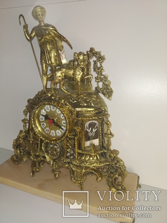 Бронзовые винтажные часы на мраморной подставке арт. 029, фото №3