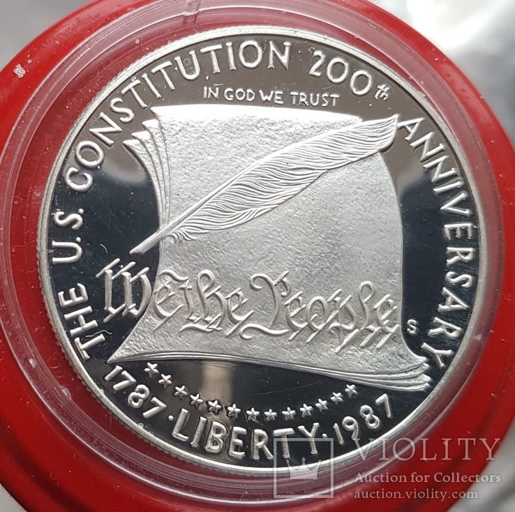 США 1 доллар 1987 г. Серебро. 200-летие конституции США. Пруф, фото №2