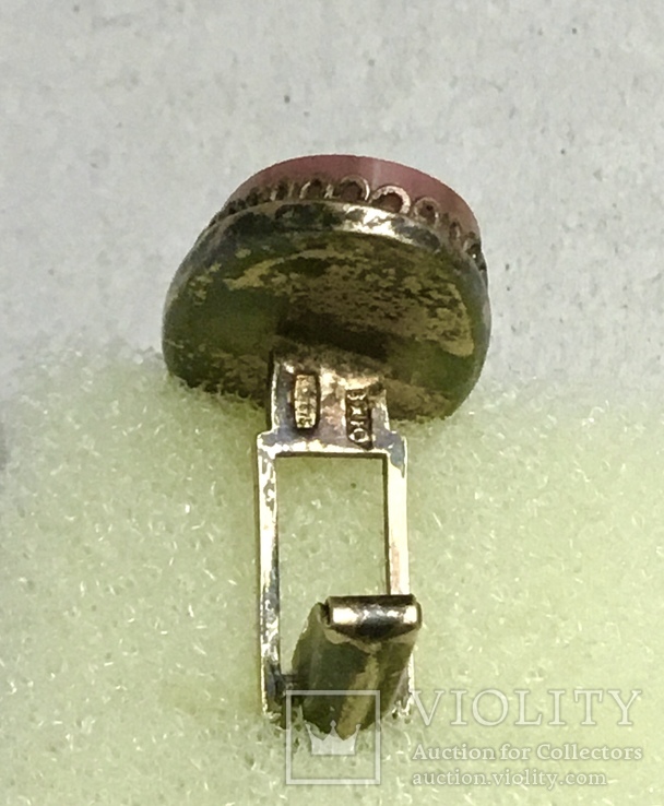 Винтажная серебро с позолотой и натуральный камень запонка (одна), фото №4