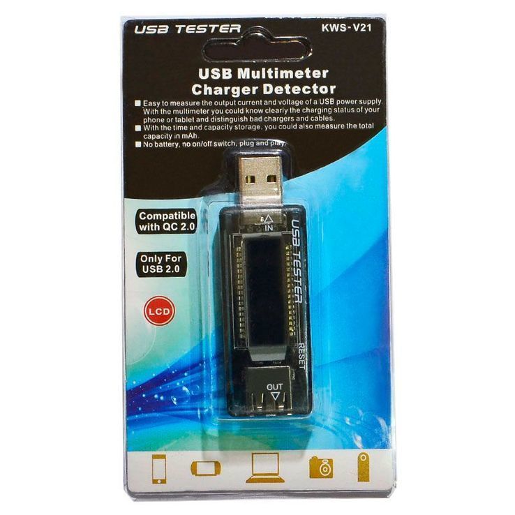 USB тестер KEWEISI KWS-V21 предназначен для измерения параметров USB зарядок, фото №2