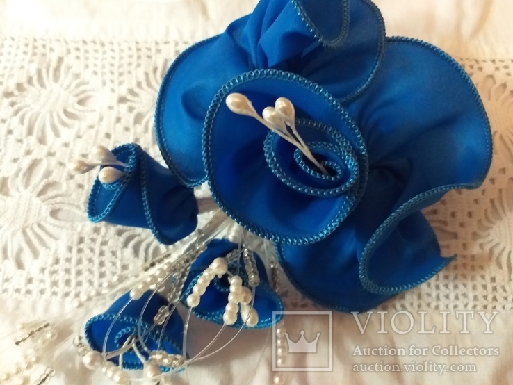 Цветок синий с бусинками, фото №4
