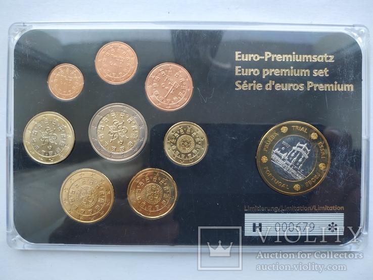 Набор монет евро 1 цент-2 евро с жетоном 2001-2007 года Португалия