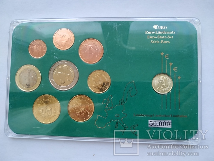 Годовой набор монет евро 1 цент-2 евро 8 шт с жетоном 2008 год Кипр, фото №2