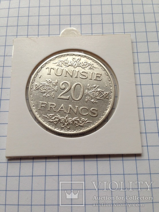 Тунис. 20 франков. 1934 г. Серебро. 680 пр. 20 гр.