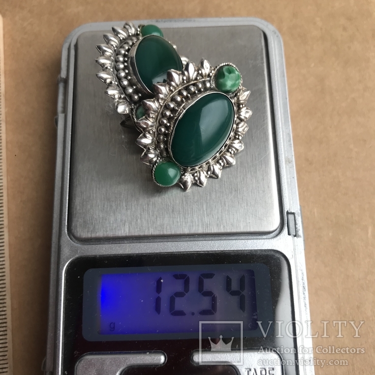 Серебряные серьги с зелёным агатом, 12,54 грамм, фото №7