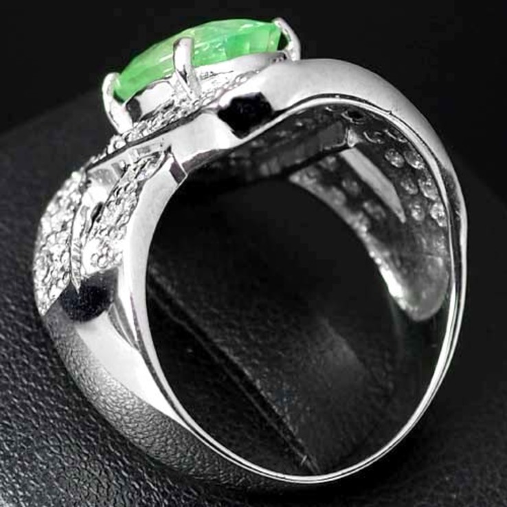  Кольцо серебряное 925 натуральный изумруд, белый сапфир., фото №4