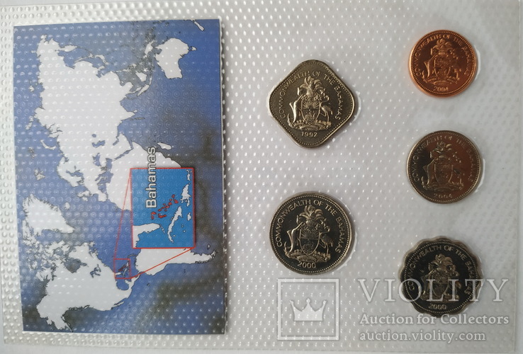 Монеты Багамских островов 1,5,10,15,25 центов в сувенирной упаковке 1992 2000 и 2004 года, фото №2