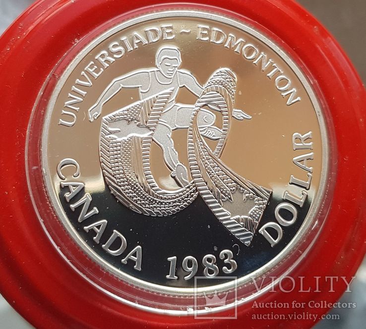 Канада 1 доллар 1983 г. Серебро. Университетские игры в Эдмонтоне. Елизавета II., фото №2